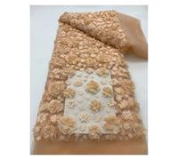 3D Flowers French Lace Fabric Net With Beads Fabrics For Wedding(Copper)