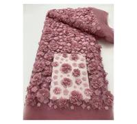 3D Flowers French Lace Fabric Net With Beads Fabrics For Wedding(PURPLE)