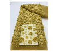 3D Flowers French Lace Fabric Net With Beads Fabrics For Wedding(WHITE)