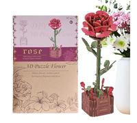 3D Flowers Puzzle - Principiante - Friendly Wood Model Craft Set for Adult Children | Creative Craftsmanship como construcción para el hogar para el interior 'área al aire libre.