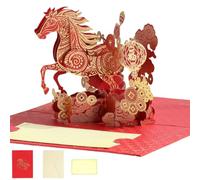 3D Foil Stamping New Years Greeting Cards, 2026 Year of The Horse Pop Up Greeting Card with Envelope, Happy Chinese Lunar Spring Festival Blessings Cards for Family and Friends