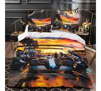 3D Formulaa Racing Funda De Edredón Double（200x200cm）, Pit Stop Juego De Cama De Polialgodón con Fundas De Almohada, Hipoalergénico Duvet Cover Set para Niños Y Niñas