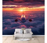 3D Fotomurales Avión 400x280 cm Decorativos Papel Pintado Panorámico Mural Avión Al Atardecer Tejido No Tejido Decoración de Pared Murales Moderna de Diseno w.2203