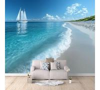 3D Fotomurales Barco de Vela de Playa 200x140 cm Decorativos Papel Pintado Panorámico Mural Vista al Mar Tejido No Tejido Decoración de Pared Murales Moderna de Diseno w.4335