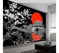 3D Fotomurales Cherry Blossoms Japonés 150x105 cm Decorativos Papel Pintado Panorámico Mural Estilo Japonés Negro Tejido No Tejido Decoración de Pared Murales Moderna de Diseno w.704