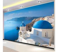 3D Fotomurales Paisaje de Grecia 400x280 cm Decorativos Papel Pintado Panorámico Mural Villa Frente al Mar Tejido No Tejido Decoración de Pared Murales Moderna de Diseno w.3664