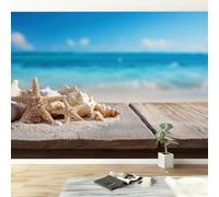 3D Fotomurales Playa 430x300 cm Decorativos Papel Pintado Panorámico Mural Concha de Estrella de Mar Tejido No Tejido Decoración de Pared Murales Moderna de Diseno w.2060