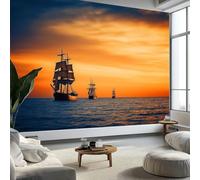 3D Fotomurales Velero Mar 430x300 cm Decorativos Papel Pintado Panorámico Mural Barco de Vela Tejido No Tejido Decoración de Pared Murales Moderna de Diseno w.935