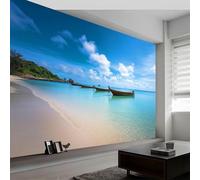 3D Fotomurales Vista Al Mar 250x175 cm Decorativos Papel Pintado Panorámico Mural Barco de Pesca de Playa Tejido No Tejido Decoración de Pared Murales Moderna de Diseno w.2083