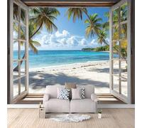 3D Fotomurales Vista al Mar 300x210 cm Decorativos Papel Pintado Panorámico Mural Playa de Hawai Tejido No Tejido Decoración de Pared Murales Moderna de Diseno w.4697