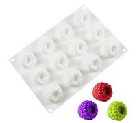 3D Frambuesas Silicona de grado alimenticio Moldes para Hornear Simulación Frutas Molde Reutilizable para Pasteles,12cavidades con patrón de frambuesa,moldes flexibles para tartas de mousse