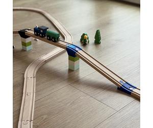 3D FREUNDE Adaptador de puente para ferrocarriles de madera, apto para rieles BRIO y bloques de construcción DUPLO, 4 piezas, fabricado en Alemania (azul)