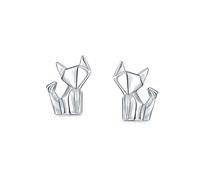 3D Geometric Origami Joyas Pequeños Animales Mascota Gatito Gato Pendientespara Mujer Adolescente .925 Plata De Ley