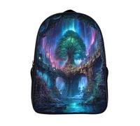 3D Giant Glowing Tree And The Árticos boreales in The Moonlit Sky Mochilas Escolar Para Niños Chicas Bolsas De Para Adolescentes Estudiantes De Primaria Y Secundaria 39x29x16cm