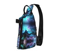 3D Graphics Universe Space Islandia Cascada Río Campo Atardecer Diagonalmente Sling Bag,Bandolera Sling Mochila Hombro Pecho Bolsa para Mujeres Hombres,Viaje Senderismo Daypack