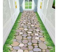 3D Grass Green Stone Road Carpet Runner Rug Non-Slip Washable for Hallway Entrance Office Living Room Bedroom Kitchen Floor Modern Decoration