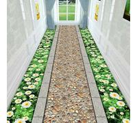 3D Grass Green Stone Road Carpet Runner Rug Non-Slip Washable for Hallway Entrance Office Living Room Bedroom Kitchen Floor Modern Decoration