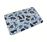 3D Grey-Blue Cat Sketch Doormat - Non-Slip Polyester Mat, Machine Washable for Living Room Bedroom Entryway, Minimalist Home Decor-60x90cm