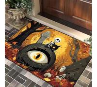 3D Halloween Ghost Pumpkin Head Circle Velvet Carpet Simple Anti-Slip Entrance Hallway Wear-Resistant Home Decor-60x90cm