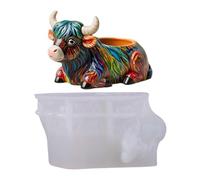 3d Highland Cow Mold, Cute Cow Ornament Mold, Decorative Casting Molds, Lying Down Molds with Farmhouse Animal for Home School Garden Christmas Halloween Yard Decor 5.2x3.31in