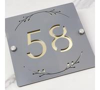 3D Hollow Acrylic House Number Sign with Ornamental Floral Design - Custom Laser Engraved Address Plaque for Wall, Matte Finish Floating Door Number Plate (Gray gold)
