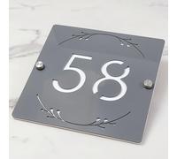 3D Hollow Acrylic House Number Sign with Ornamental Floral Design - Custom Laser Engraved Address Plaque for Wall, Matte Finish Floating Door Number Plate (Gray white)