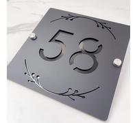 3D Hollow Acrylic House Number Sign with Ornamental Floral Design - Custom Laser Engraved Address Plaque for Wall, Matte Finish Floating Door Number Plate (Black black)