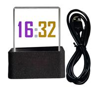 3D Hologram Cube - 3.8x3.1x3.5cm Tabletop Decor WiFi Desk Clock,Transparent Small Weather Station, Easy Usage Digital Clock Real-Time Display, Desk Decor with GIF Animation & Photo Album