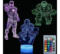 3D Illusion Avengers Super Hero Night Light Three Pattern Iron Man/Spiderman/The Hulk 7 Cambio de color Lámpara de Mesa de escritorio Lámpara de luz nocturna para niños Niños