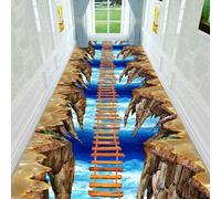 3D Illusion Wood Suspension Bridge Cliff Runner Rug Non-Slip Washable for Hallway Entrance Office Living Room Bedroom Kitchen Floor Modern Decoration