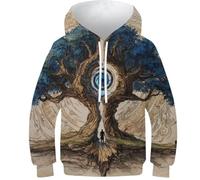 3D Impresión Niños Árbol Celta de la Vida Hoodie Elementos Vikingos Sudadera con Capucha Pullover Manga Larga Novelty 12-14Y