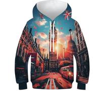 3D Impresión Paisaje Urbano de Londres Sudadera Capucha Y Bolsillos PulAmarr Hoodie Unisex Sudadera con Capucha 8-10Y