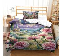 3D Impreso claveles 2 Piezas Juego De Ropa De Cama 1 Fundas De Almohada Novedad con Cremallera Hipoalergénica para Niños Single（135x200cm）