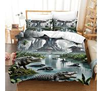 3D Impreso cocodrilo Hiding in Mangroves 3 Piezas Juego De Ropa De Cama Animales 2 Fundas De Almohada Microfibra con Cremallera Transpirable para Adultos Y Niñas Super King（260x220cm）