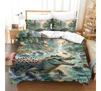 3D Impreso cocodrilo Hiding in Mangroves 3 Piezas Juego De Ropa De Cama Animales 2 Fundas De Almohada Microfibra con Cremallera Transpirable para Niños Y Adolescentes Super King（260x220cm）