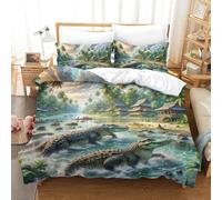3D Impreso cocodrilo Hiding in Mangroves 3 Piezas Juego De Ropa De Cama Animales 2 Fundas De Almohada Microfibra con Cremallera Transpirable para Niños Y Adolescentes Super King（260x220cm）