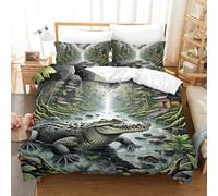 3D Impreso cocodrilo Hiding in Mangroves 3 Piezas Juego De Ropa De Cama Animales 2 Fundas De Almohada Novedad con Cremallera Hipoalergénica para Niños Y Adolescentes Double（200x200cm）
