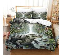 3D Impreso cocodrilo Hiding in Mangroves 3 Piezas Juego De Ropa De Cama Animales 2 Fundas De Almohada Microfibra con Cremallera Transpirable para Niños Super King（260x220cm）