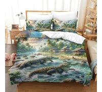 3D Impreso cocodrilo Hiding in Mangroves 3 Piezas Juego De Ropa De Cama Animales 2 Fundas De Almohada Novedad con Cremallera Suave para Niños Y Adolescentes King（220x240cm）