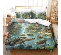 3D Impreso cocodrilo Hiding in Mangroves 3 Piezas Juego De Ropa De Cama Animales 2 Fundas De Almohada Novedad con Cremallera Hipoalergénica para Adultos Y Niñas Double（200x200cm）