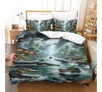 3D Impreso cocodrilo Hiding in Mangroves 3 Piezas Juego De Ropa De Cama Animales 2 Fundas De Almohada Novedad con Cremallera Transpirable para Adultos Y Niñas Single（140x200cm）