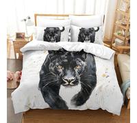 3D Impreso Pantera Negra 3 Piezas Juego De Ropa De Cama 2 Fundas De Almohada Novedad con Cremallera Transpirable para Adultos Y Niñas Super King（260x220cm）