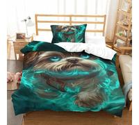 3D Impreso Shih Tzu 2 Piezas Juego De Ropa De Cama 1 Fundas De Almohada Microfibra con Cremallera Hipoalergénica para Niños Y Adolescentes Single（135x200cm）