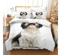 3D Impreso Shih Tzu 3 Piezas Juego De Ropa De Cama 2 Fundas De Almohada Microfibra con Cremallera Hipoalergénica para Niños Double（200x200cm）