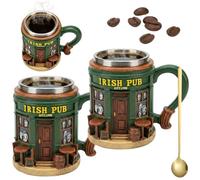 3D Irish Pub Beer Mug, 10oz Stainless Steel Lined Resin Tankard, Collectible Coffee Mug for Irish Culture Enthusiasts Home Bar Decor, Gifts for Men,Dad Pub Lovers