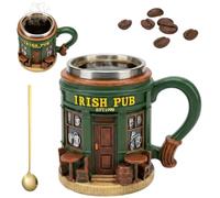 3D Irish Pub Beer Mug, 10oz Stainless Steel Lined Resin Tankard, Collectible Coffee Mug for Irish Culture Enthusiasts Home Bar Decor, Gifts for Men,Dad Pub Lovers