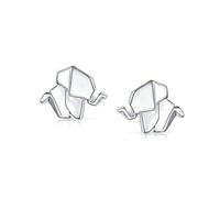 3D Joyas Geométrica Origami Pequeños Animales Zoo Elefante Pendientespara Mujer Adolescente .925 Plata De Ley
