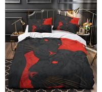 3D Juego De Cama Close-up of The Heads of Two Black Panthers with Red Eyes Impreso, Funda De Edredón con Fundas De Almohada Suave Transpirable, para Adultos Y Adolescentes Super King（260x220cm）