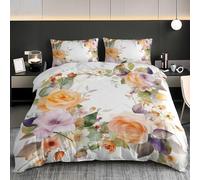 3D Juego de Cama de Microfibra Suave 135x200 cm Flores RomáNticas De Acuarela Fundas Nórdicas Cama 80/90 con Cremallera, Funda Nórdica Blanco 3 Piezas para Decoración del Dormitorio
