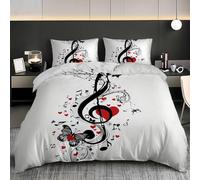 3D Juego de Cama de Microfibra Suave 135x200 cm Tema Musical RomáNtico Fundas Nórdicas Cama 80/90 con Cremallera, Funda Nórdica Blanco 3 Piezas para Decoración del Dormitorio